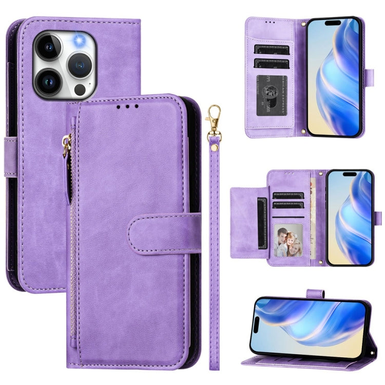 غطاء هاتف جلدي بمحفظة بسحاب مع فتحات متعددة للبطاقات، لـ iPhone 16، iPhone 15 Pro Max، iPhone 15 Pro، iPhone 15 Plus، iPhone 15، iPhone 14 Plus، iPhone 14 / 13، iPhone 14 Pro