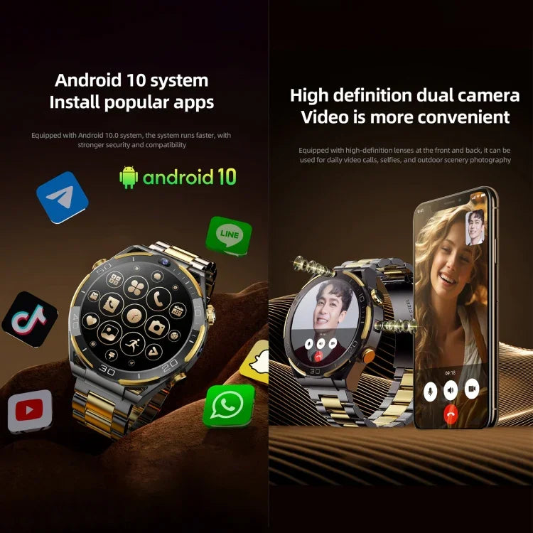 ساعة ذكية T7 بشبكة 4G LTE، شاشة 1.508 بوصة، أندرويد 10، 6 جيجابايت + 128 جيجابايت، معالج MTK6762 ثماني النواة، تدعم قياس معدل ضربات القلب / أكسجين الدم