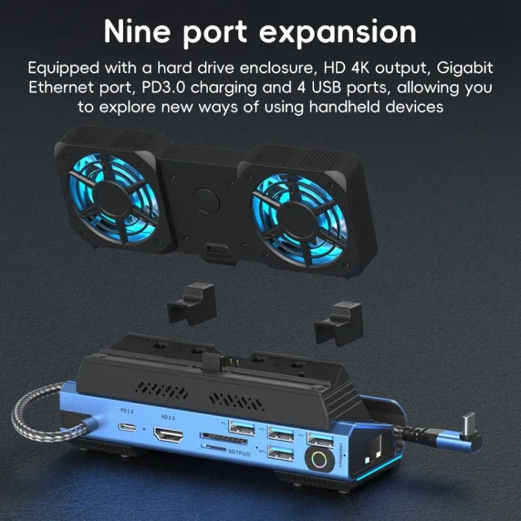 محطة إرساء ألعاب USB-C 9 في 1 مع مروحة قابلة للفصل YCE-V279A، 9 في 1