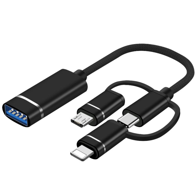 محول OTG 3 في 1 من USB أنثى إلى Micro USB، Type-C، ذكر 8 دبابيس