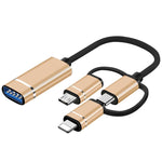محول OTG 3 في 1 من USB أنثى إلى Micro USB، Type-C، ذكر 8 دبابيس