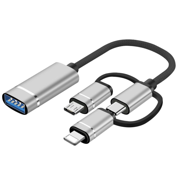 محول OTG 3 في 1 من USB أنثى إلى Micro USB، Type-C، ذكر 8 دبابيس