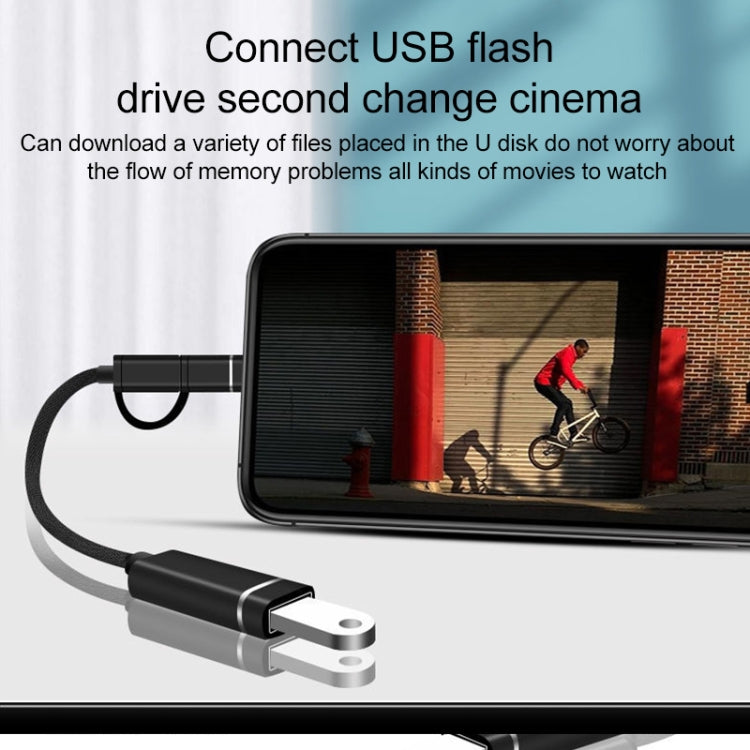 محول OTG 3 في 1 من USB أنثى إلى Micro USB، Type-C، ذكر 8 دبابيس