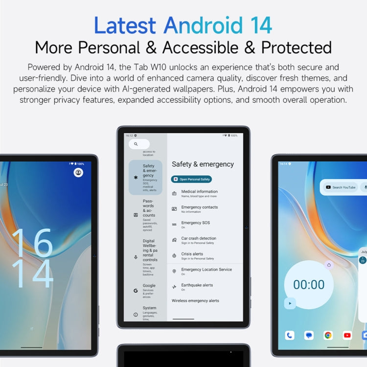 جهاز لوحي Ulefone Tab W10 واي فاي، شاشة 10.1 بوصة، أندرويد 14، معالج Unisoc T606 ثماني النواة، قابس الاتحاد الأوروبي، Tab W10