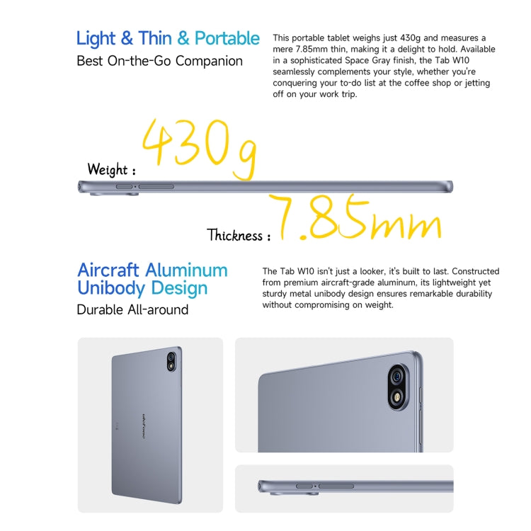 جهاز لوحي Ulefone Tab W10 واي فاي، شاشة 10.1 بوصة، أندرويد 14، معالج Unisoc T606 ثماني النواة، قابس الاتحاد الأوروبي، Tab W10