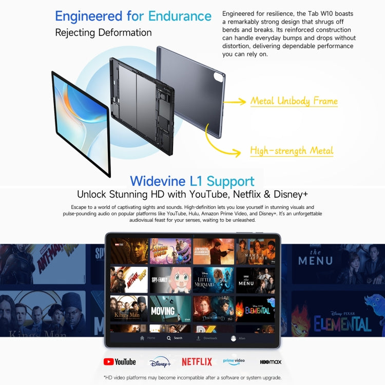 جهاز لوحي Ulefone Tab W10 واي فاي، شاشة 10.1 بوصة، أندرويد 14، معالج Unisoc T606 ثماني النواة، قابس الاتحاد الأوروبي، Tab W10