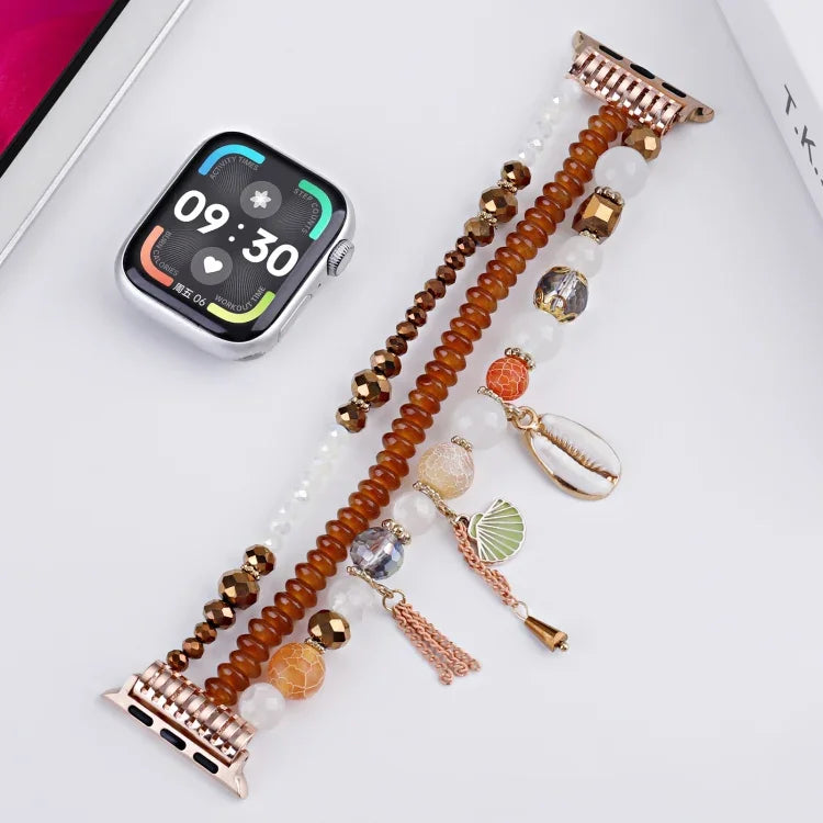 سوار ساعة بسلسلة خرز الصدف، لساعات Apple Watch بمقاسات 46مم / 49مم / 45مم / 44مم، لساعات Apple Watch بمقاسات 42مم / 41مم / 40مم / 38مم