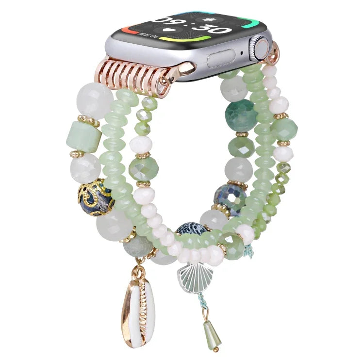 سوار ساعة بسلسلة خرز الصدف، لساعات Apple Watch بمقاسات 46مم / 49مم / 45مم / 44مم، لساعات Apple Watch بمقاسات 42مم / 41مم / 40مم / 38مم
