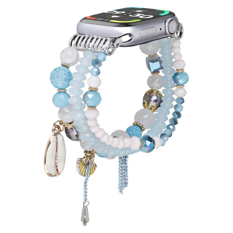 سوار ساعة بسلسلة خرز الصدف، لساعات Apple Watch بمقاسات 46مم / 49مم / 45مم / 44مم، لساعات Apple Watch بمقاسات 42مم / 41مم / 40مم / 38مم