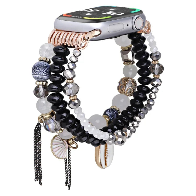 سوار ساعة بسلسلة خرز الصدف، لساعات Apple Watch بمقاسات 46مم / 49مم / 45مم / 44مم، لساعات Apple Watch بمقاسات 42مم / 41مم / 40مم / 38مم