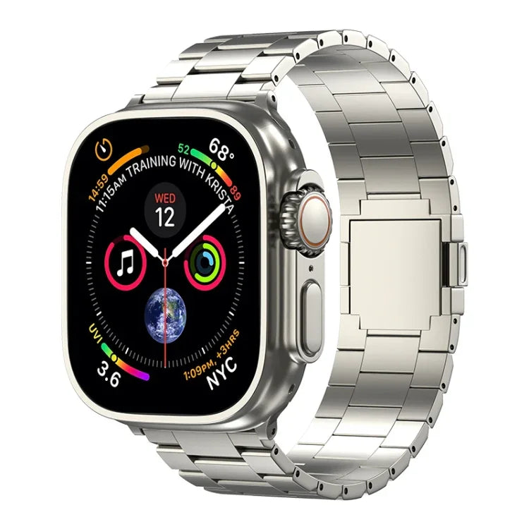 سوار ساعة من سبيكة التيتانيوم المغناطيسي بثلاث خرزات، لساعات Apple Watch بمقاسات 46مم / 49مم / 45مم / 44مم، لساعات Apple Watch بمقاسات 42مم / 41مم / 40مم / 38مم
