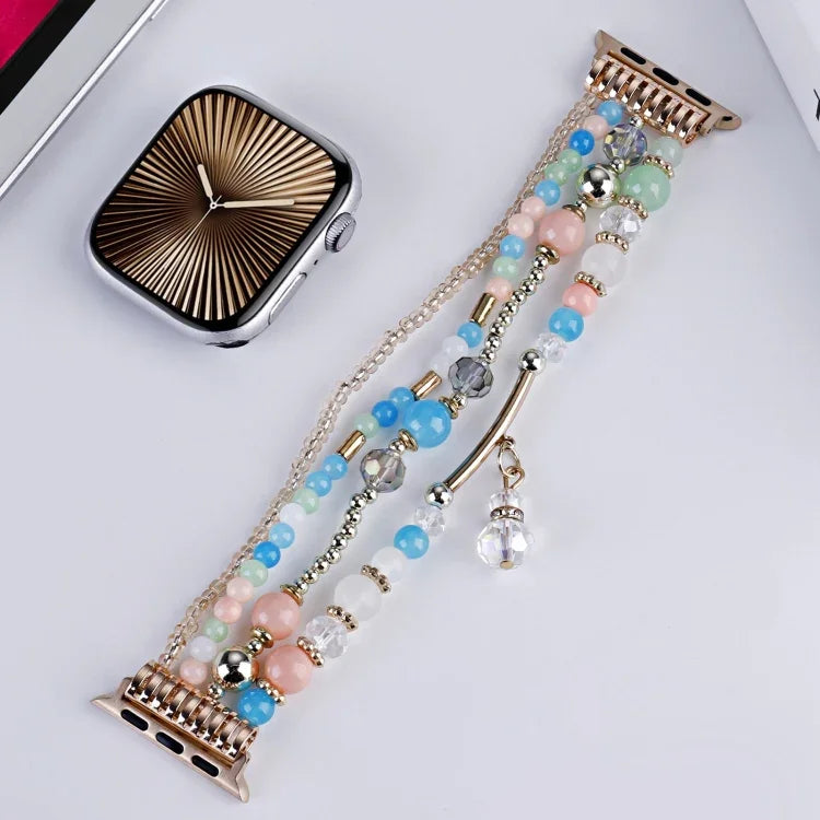 سوار ساعة بسلسلة خرز نحاسية بأربعة صفوف، لساعات Apple Watch مقاسات 46مم / 49مم / 45مم / 44مم، لساعات Apple Watch مقاسات 42مم / 41مم / 40مم / 38مم
