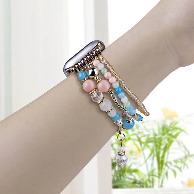 سوار ساعة بسلسلة خرز نحاسية بأربعة صفوف، لساعات Apple Watch مقاسات 46مم / 49مم / 45مم / 44مم، لساعات Apple Watch مقاسات 42مم / 41مم / 40مم / 38مم