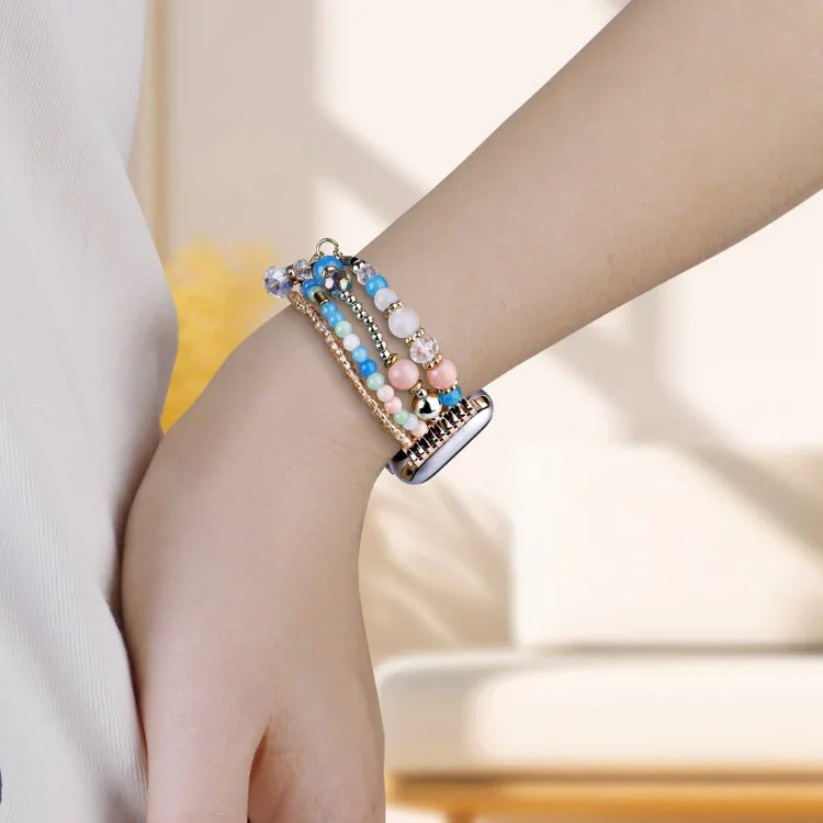 سوار ساعة بسلسلة خرز نحاسية بأربعة صفوف، لساعات Apple Watch مقاسات 46مم / 49مم / 45مم / 44مم، لساعات Apple Watch مقاسات 42مم / 41مم / 40مم / 38مم