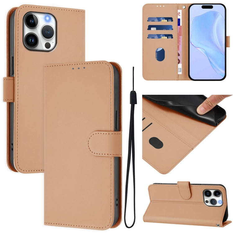 غطاء هاتف جلدي بلون صلب مع ملمس يشبه الجلد وحبل معصم، لهواتف iPhone Air، iPhone 16 Pro Max