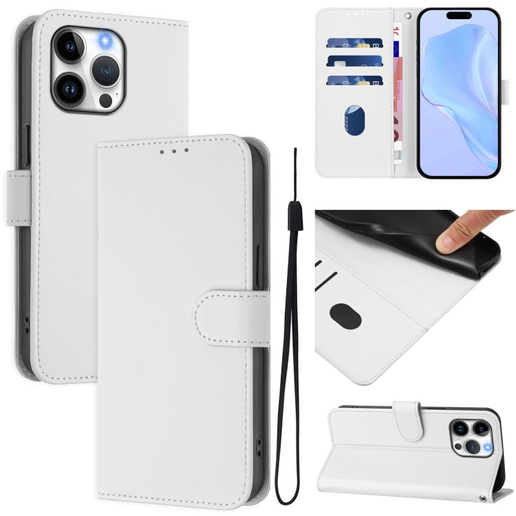 غطاء هاتف جلدي بلون صلب مع ملمس يشبه الجلد وحبل معصم، لهواتف iPhone Air، iPhone 16 Pro Max
