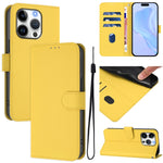 Skin Feel Solid Color Leather Phone Case with Lanyard, For iPhone 16 Pro, For iPhone 16 Plus