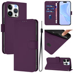 Skin Feel Solid Color Leather Phone Case with Lanyard, For iPhone 16 Pro, For iPhone 16 Plus