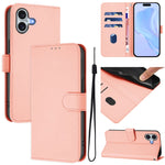 Skin Feel Solid Color Leather Phone Case with Lanyard, For iPhone 16 Pro, For iPhone 16 Plus