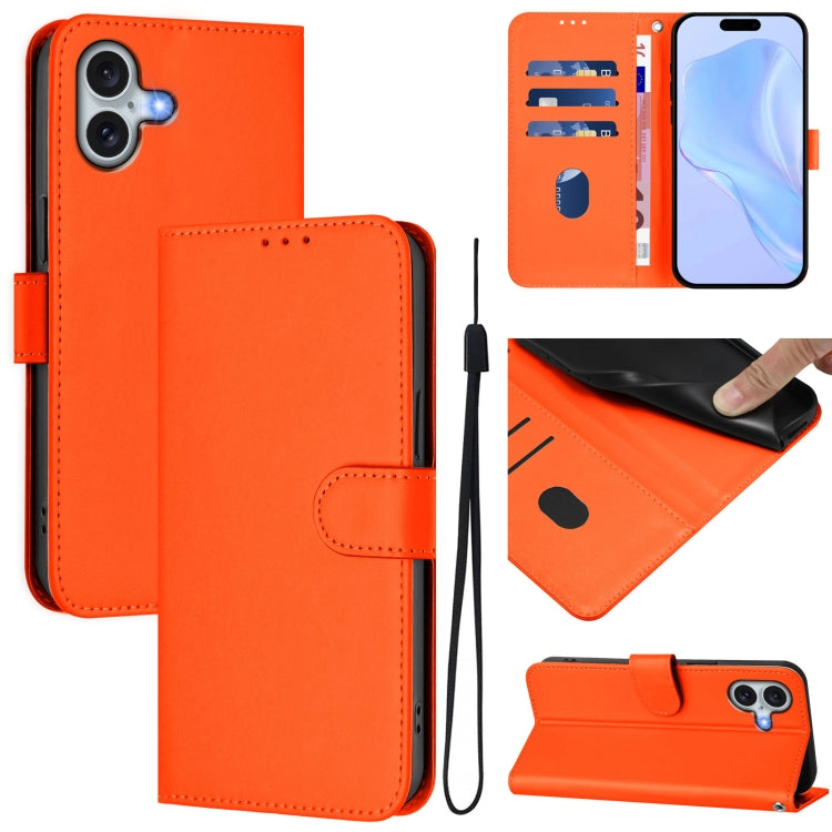 Skin Feel Solid Color Leather Phone Case with Lanyard, For iPhone 16 Pro, For iPhone 16 Plus