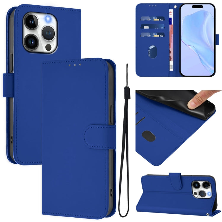 غطاء هاتف جلدي بلون صلب ملمس الجلد مع حبل معصم، لـ iPhone 14 / 13، iPhone 14 Pro