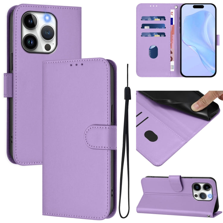 غطاء هاتف جلدي بلون صلب ملمس الجلد مع حبل معصم، لـ iPhone 14 / 13، iPhone 14 Pro