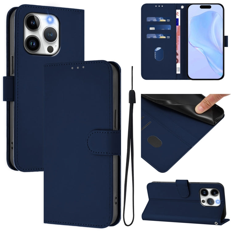 غطاء هاتف جلدي بلون صلب ملمس الجلد مع حبل معصم، لـ iPhone 14 / 13، iPhone 14 Pro