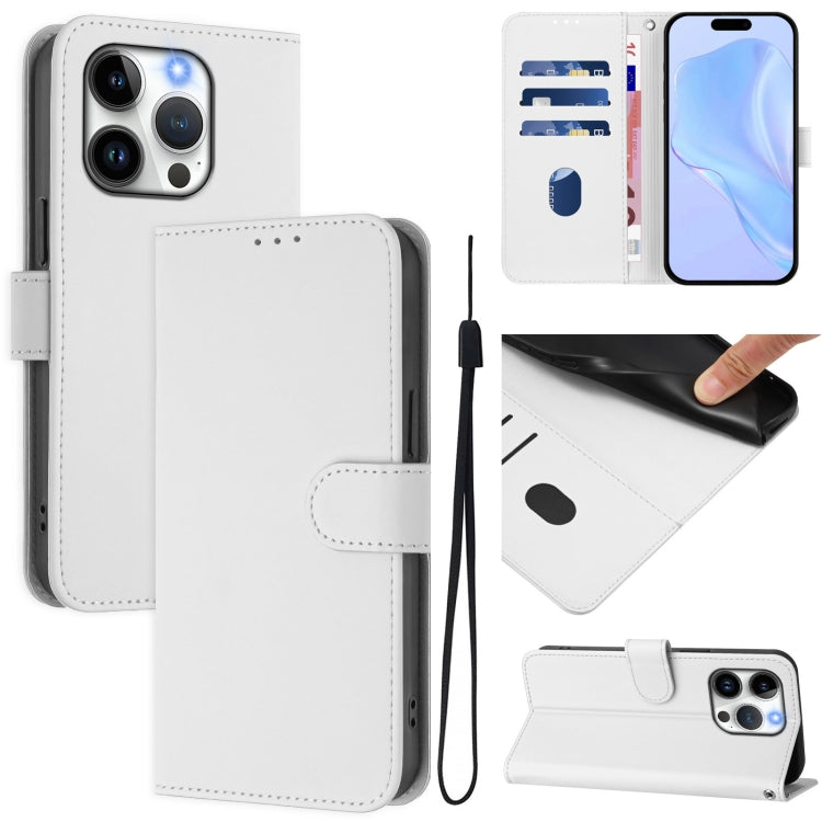 غطاء هاتف جلدي بلون صلب ملمس الجلد مع حبل معصم، لـ iPhone 14 / 13، iPhone 14 Pro