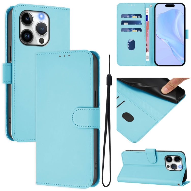 غطاء هاتف جلدي بلون صلب ملمس الجلد مع حبل معصم، لـ iPhone 14 / 13، iPhone 14 Pro