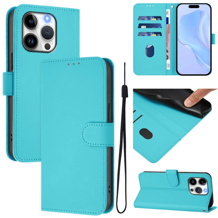 غطاء هاتف جلدي بلون صلب ملمس الجلد مع حبل معصم، لـ iPhone 14 / 13، iPhone 14 Pro