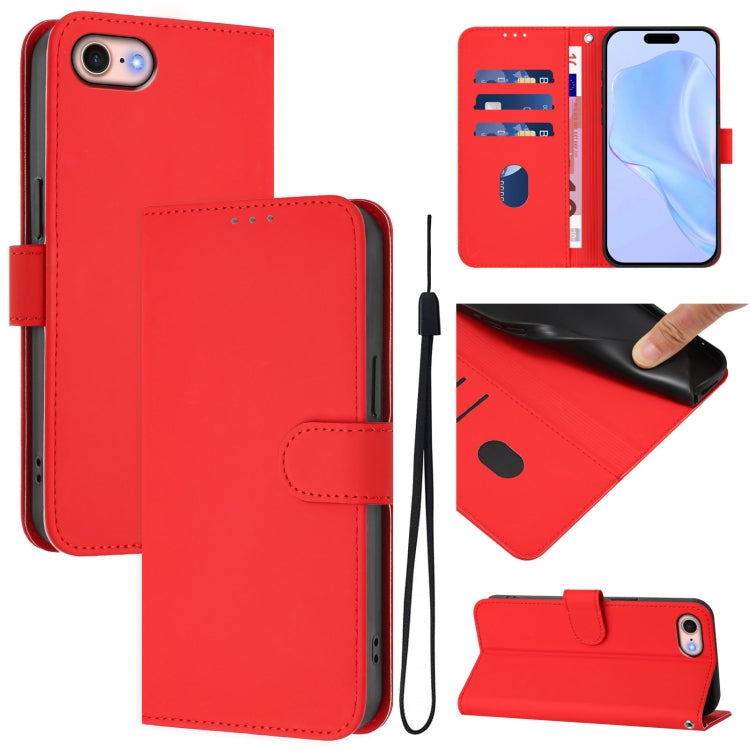 Skin Feel Solid Color Leather Phone Case with Lanyard, For iPhone 14 Pro Max, For iPhone SE 2022 / 2020
