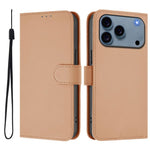غطاء هاتف جلدي بلون صلب مع ملمس يشبه الجلد وحبل معصم، لهواتف iPhone 17 Pro، iPhone 17