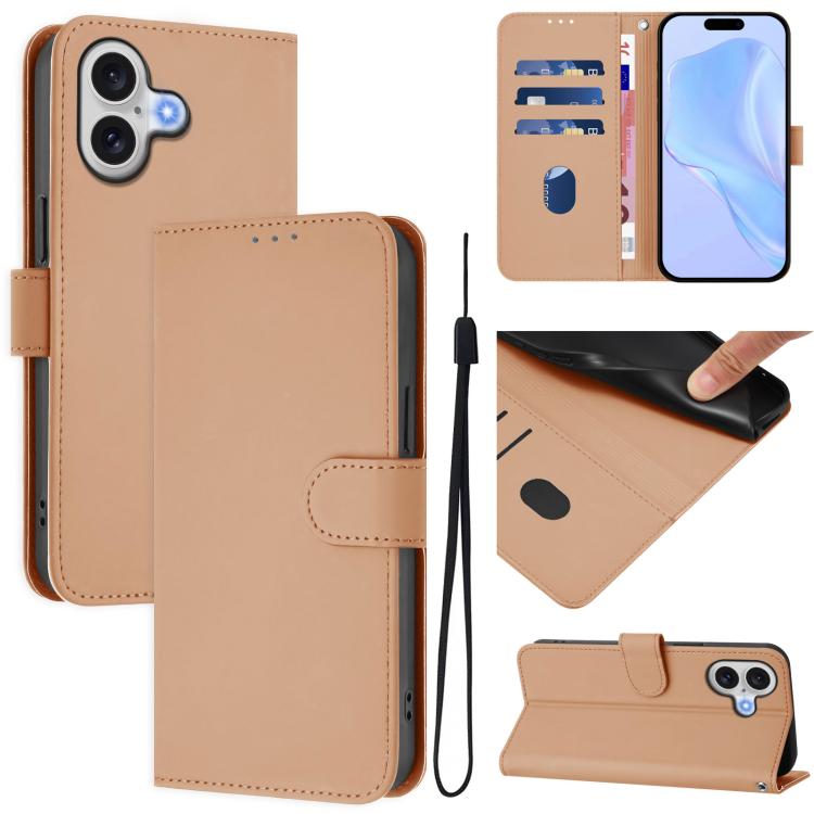 غطاء هاتف جلدي بلون صلب مع ملمس يشبه الجلد وحبل معصم، لهواتف iPhone 17 Pro، iPhone 17