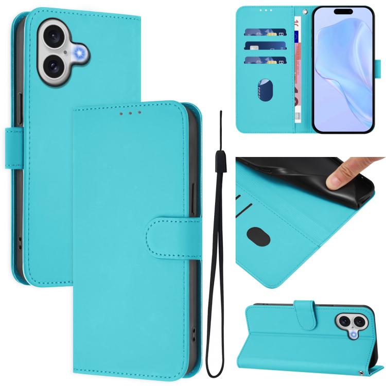 غطاء هاتف جلدي بلون صلب مع ملمس يشبه الجلد وحبل معصم، لهواتف iPhone 17 Pro، iPhone 17
