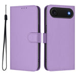 غطاء هاتف جلدي بلون صلب مع ملمس يشبه الجلد وحبل معصم، لهواتف iPhone Air، iPhone 16 Pro Max