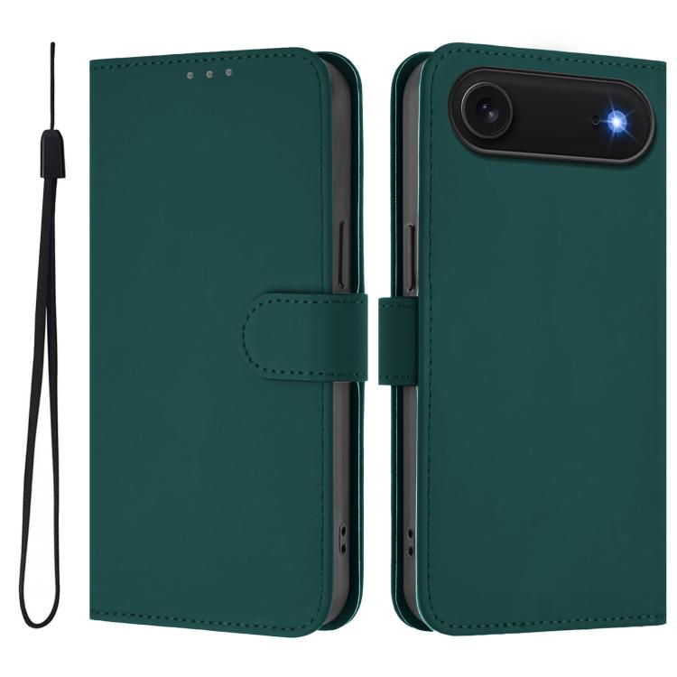 غطاء هاتف جلدي بلون صلب مع ملمس يشبه الجلد وحبل معصم، لهواتف iPhone Air، iPhone 16 Pro Max