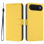 غطاء هاتف جلدي بلون صلب مع ملمس يشبه الجلد وحبل معصم، لهواتف iPhone Air، iPhone 16 Pro Max