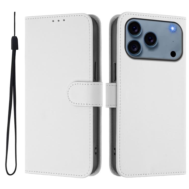 غطاء هاتف جلدي بلون صلب مع ملمس يشبه الجلد وحبل معصم، لهواتف iPhone 17e / 16e، iPhone 17 Pro Max