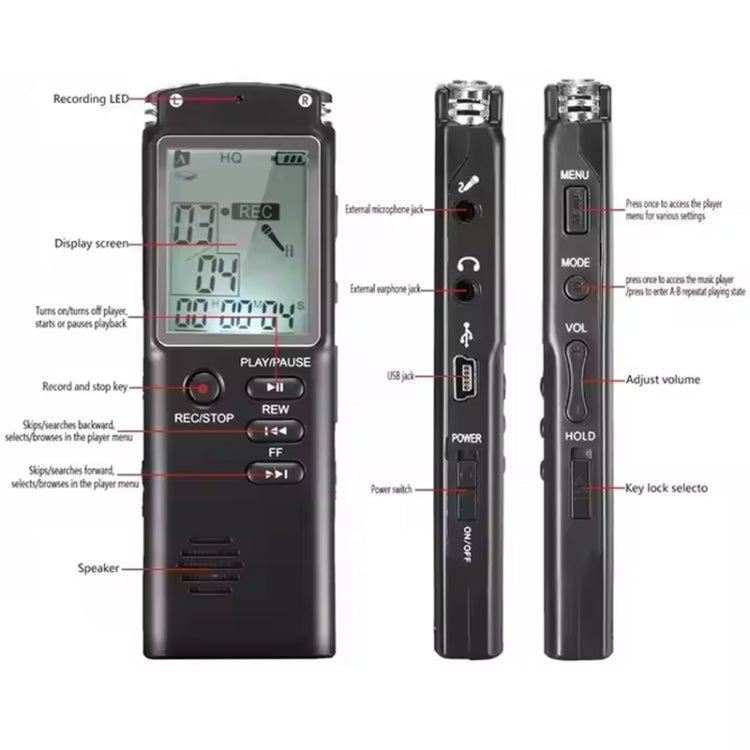 مسجل صوت ذكي عالي الدقة مع إلغاء الضوضاء، مشغل MP3، T60