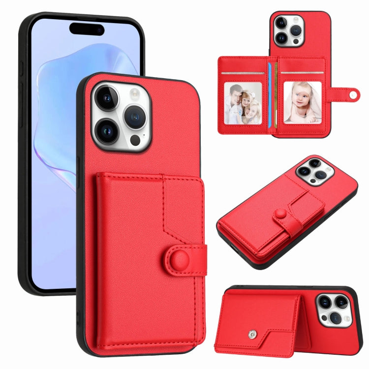 غطاء هاتف محفظة بطاقات بزر مع حماية RFID ضد السرقة، لهواتف iPhone 17 Pro Max، iPhone 17 Pro، iPhone 17، iPhone Air، iPhone 16 Pro Max، iPhone 16 Pro، iPhone 16 Plus، iPhone 16
