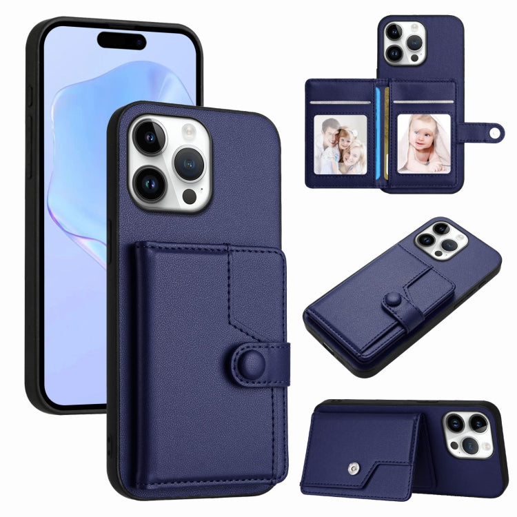 غطاء هاتف محفظة بطاقات بزر مع حماية RFID ضد السرقة، لهواتف iPhone 17 Pro Max، iPhone 17 Pro، iPhone 17، iPhone Air، iPhone 16 Pro Max، iPhone 16 Pro، iPhone 16 Plus، iPhone 16