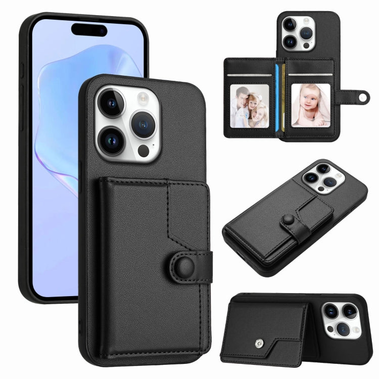 غطاء هاتف محفظة بطاقات بزر مع حماية RFID ضد السرقة، لهواتف iPhone 17 Pro Max، iPhone 17 Pro، iPhone 17، iPhone Air، iPhone 16 Pro Max، iPhone 16 Pro، iPhone 16 Plus، iPhone 16