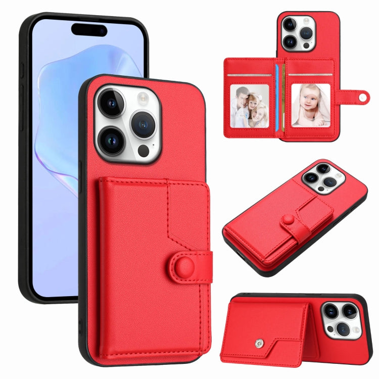 غطاء هاتف محفظة بطاقات بزر مع حماية RFID ضد السرقة، لهواتف iPhone 17 Pro Max، iPhone 17 Pro، iPhone 17، iPhone Air، iPhone 16 Pro Max، iPhone 16 Pro، iPhone 16 Plus، iPhone 16