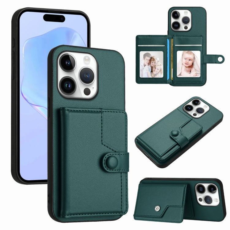 غطاء هاتف محفظة بطاقات بزر مع حماية RFID ضد السرقة، لهواتف iPhone 17 Pro Max، iPhone 17 Pro، iPhone 17، iPhone Air، iPhone 16 Pro Max، iPhone 16 Pro، iPhone 16 Plus، iPhone 16