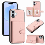غطاء هاتف محفظة بطاقات بزر مع حماية RFID ضد السرقة، لهواتف iPhone 17 Pro Max، iPhone 17 Pro، iPhone 17، iPhone Air، iPhone 16 Pro Max، iPhone 16 Pro، iPhone 16 Plus، iPhone 16