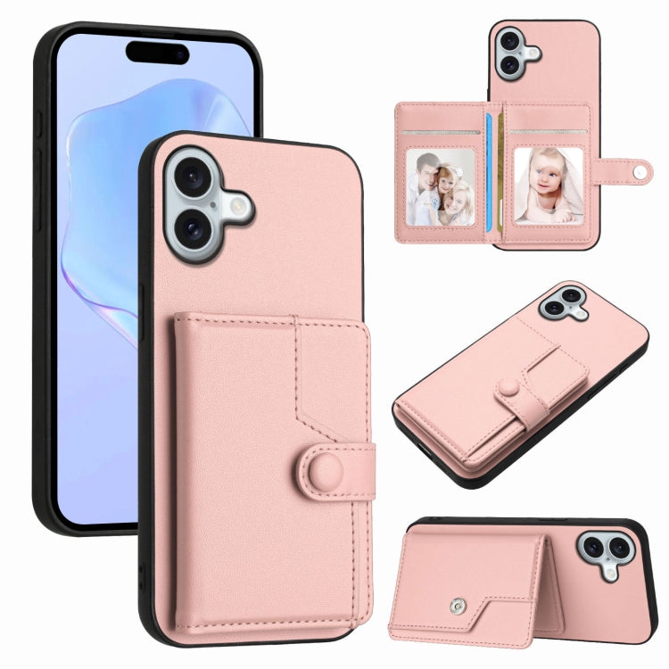 غطاء هاتف محفظة بطاقات بزر مع حماية RFID ضد السرقة، لهواتف iPhone 17 Pro Max، iPhone 17 Pro، iPhone 17، iPhone Air، iPhone 16 Pro Max، iPhone 16 Pro، iPhone 16 Plus، iPhone 16