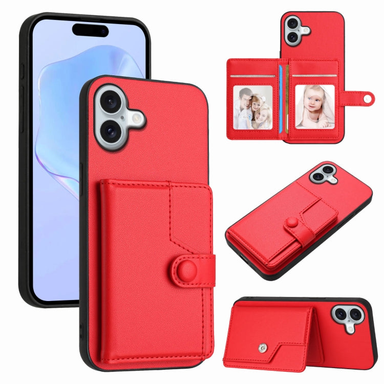غطاء هاتف محفظة بطاقات بزر مع حماية RFID ضد السرقة، لهواتف iPhone 17 Pro Max، iPhone 17 Pro، iPhone 17، iPhone Air، iPhone 16 Pro Max، iPhone 16 Pro، iPhone 16 Plus، iPhone 16