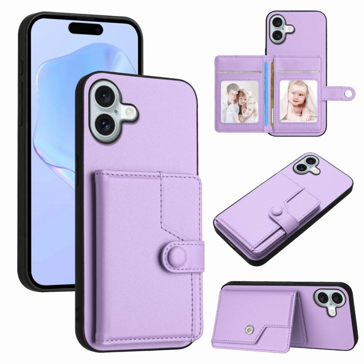 غطاء هاتف محفظة بطاقات بزر مع حماية RFID ضد السرقة، لهواتف iPhone 17 Pro Max، iPhone 17 Pro، iPhone 17، iPhone Air، iPhone 16 Pro Max، iPhone 16 Pro، iPhone 16 Plus، iPhone 16