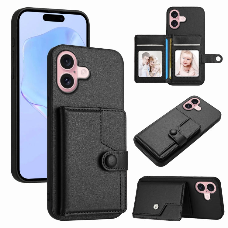 غطاء هاتف محفظة بطاقات بزر مع حماية RFID ضد السرقة، لهواتف iPhone 17 Pro Max، iPhone 17 Pro، iPhone 17، iPhone Air، iPhone 16 Pro Max، iPhone 16 Pro، iPhone 16 Plus، iPhone 16