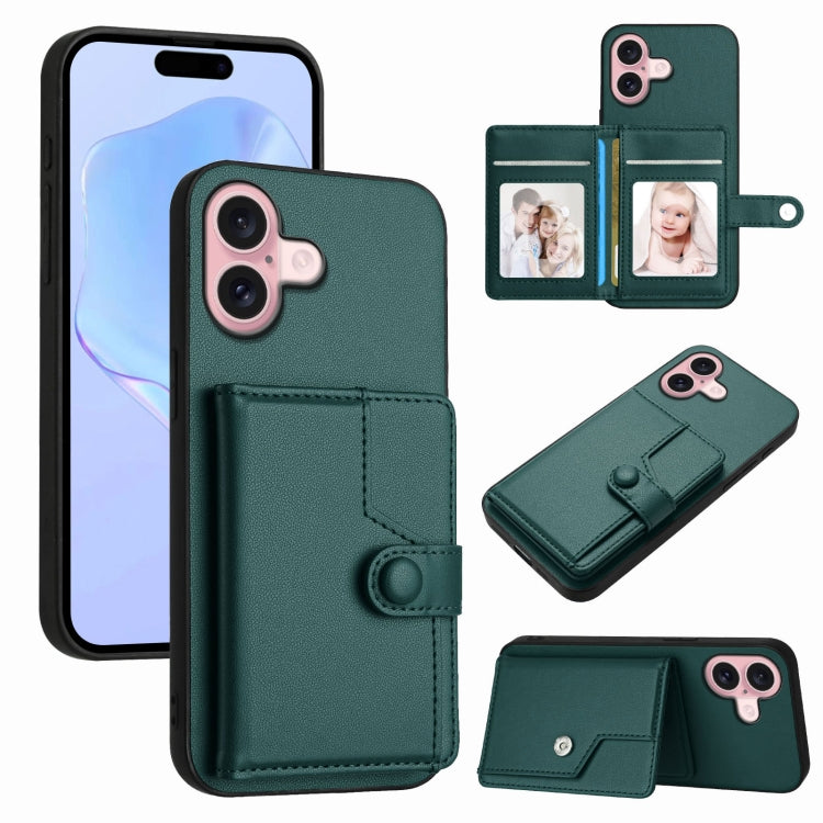 غطاء هاتف محفظة بطاقات بزر مع حماية RFID ضد السرقة، لهواتف iPhone 17 Pro Max، iPhone 17 Pro، iPhone 17، iPhone Air، iPhone 16 Pro Max، iPhone 16 Pro، iPhone 16 Plus، iPhone 16